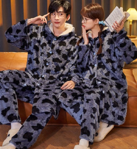 Autumn And Winter Couples Thickened Coral Fleece Pajamas Extended