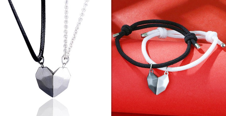 A Minimalist Lovers Matching Friendship Heart Pendant Couple Magnetic Jewelry