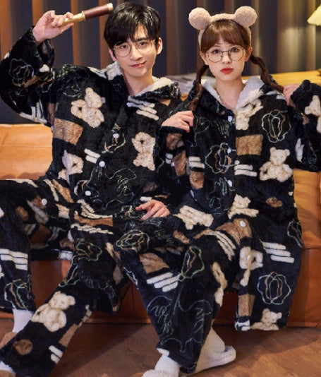 Autumn And Winter Couples Thickened Coral Fleece Pajamas Extended