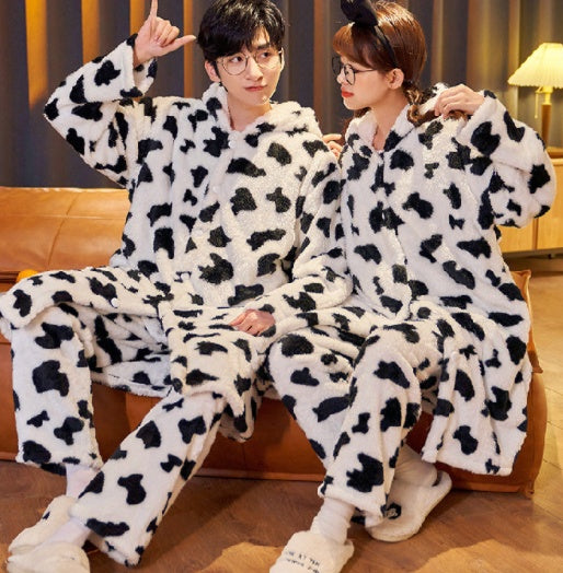 Autumn And Winter Couples Thickened Coral Fleece Pajamas Extended