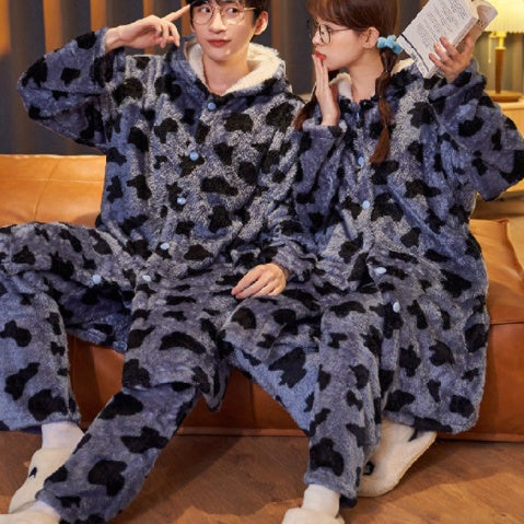 Autumn And Winter Couples Thickened Coral Fleece Pajamas Extended