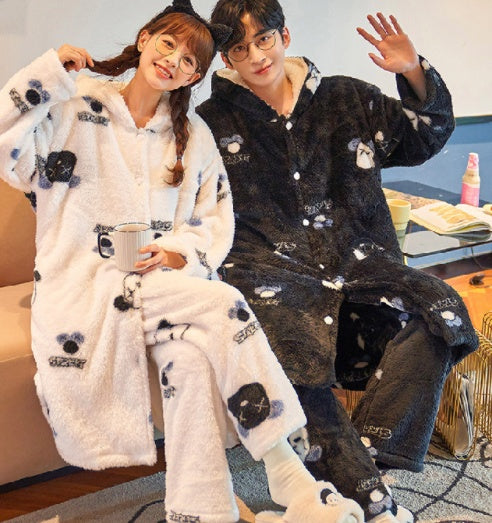 Autumn And Winter Couples Thickened Coral Fleece Pajamas Extended